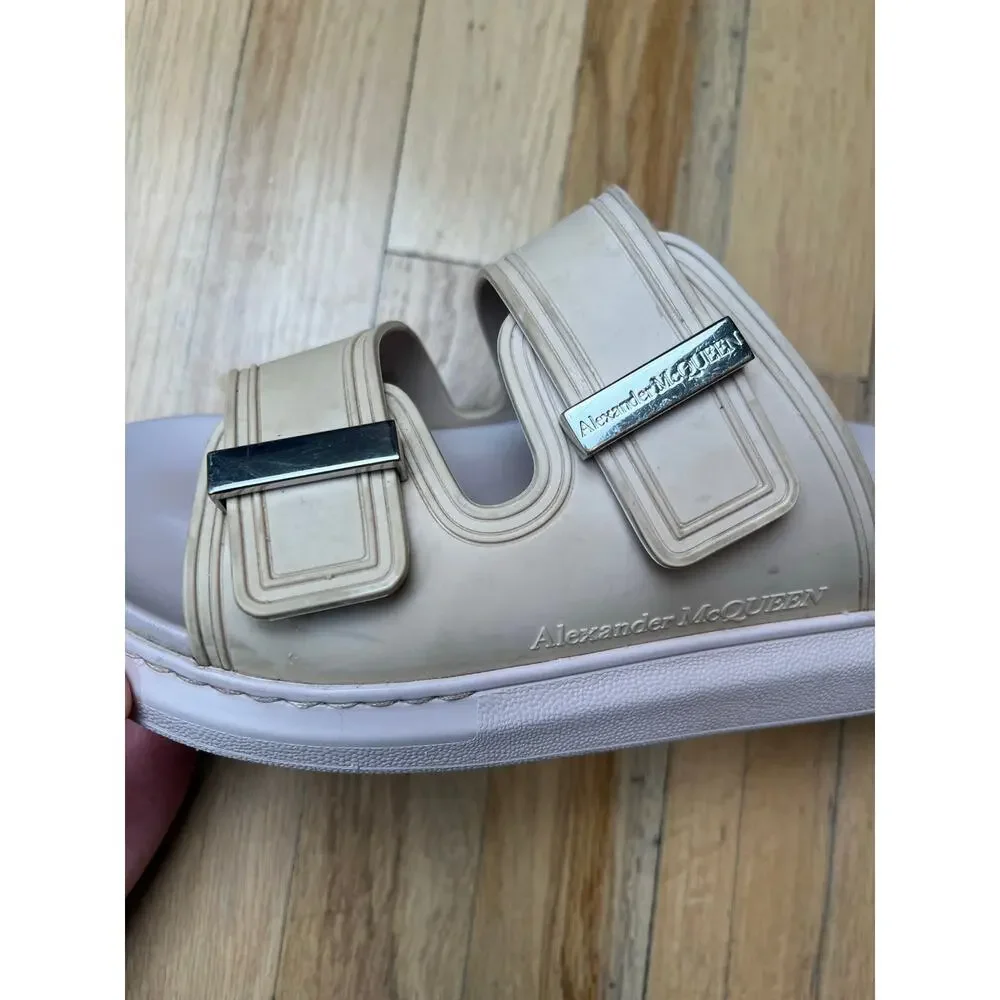 Alexander McQueen Hybrid Rubber Slides Beige Tea Rose Sandals Women 38 US 8 FLAW